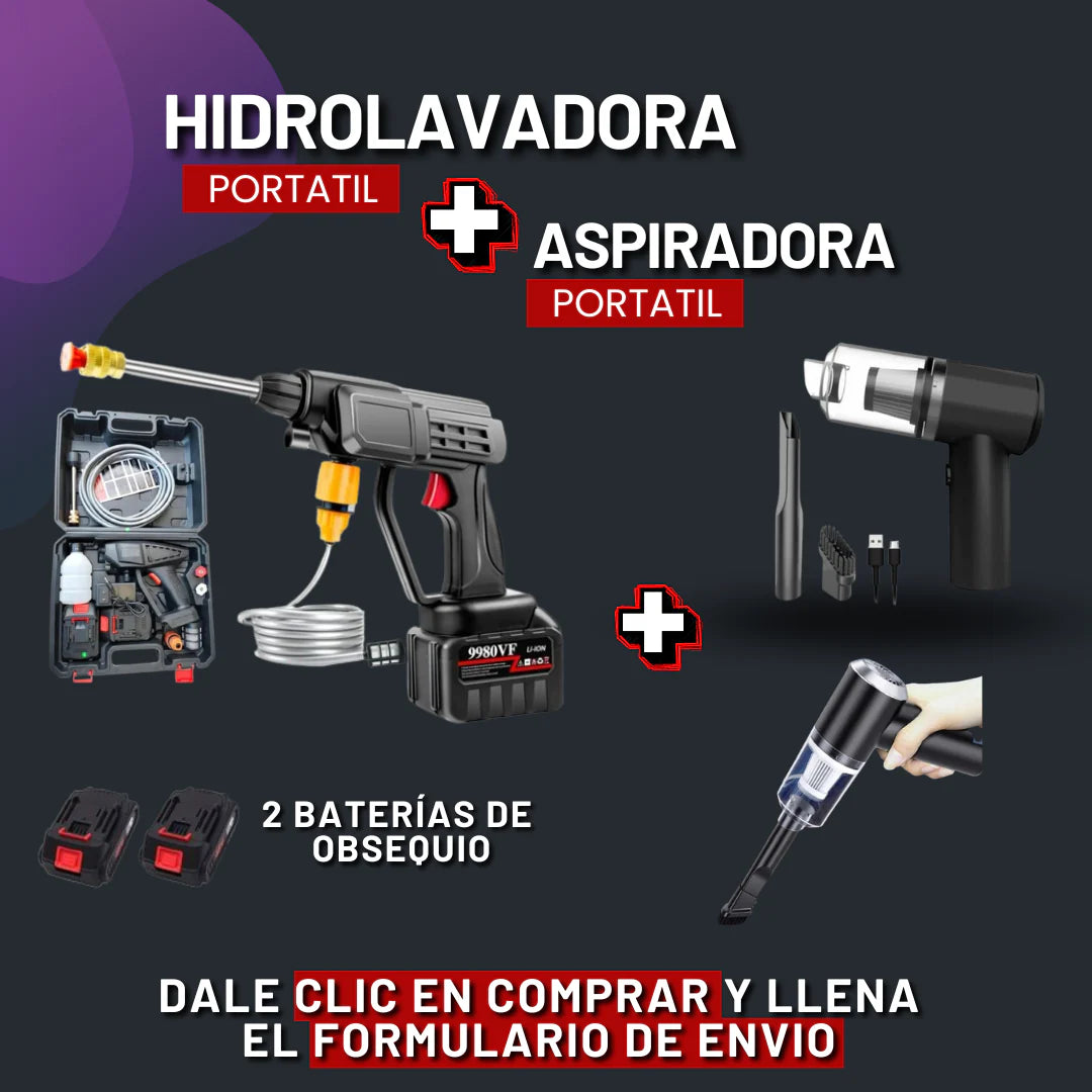 ¿Limpieza complicada? � ¡Este combo lo hace fácil! 🚀 COMBO HIDROLAVADORA + ASPIRADORA PORTÁTIL